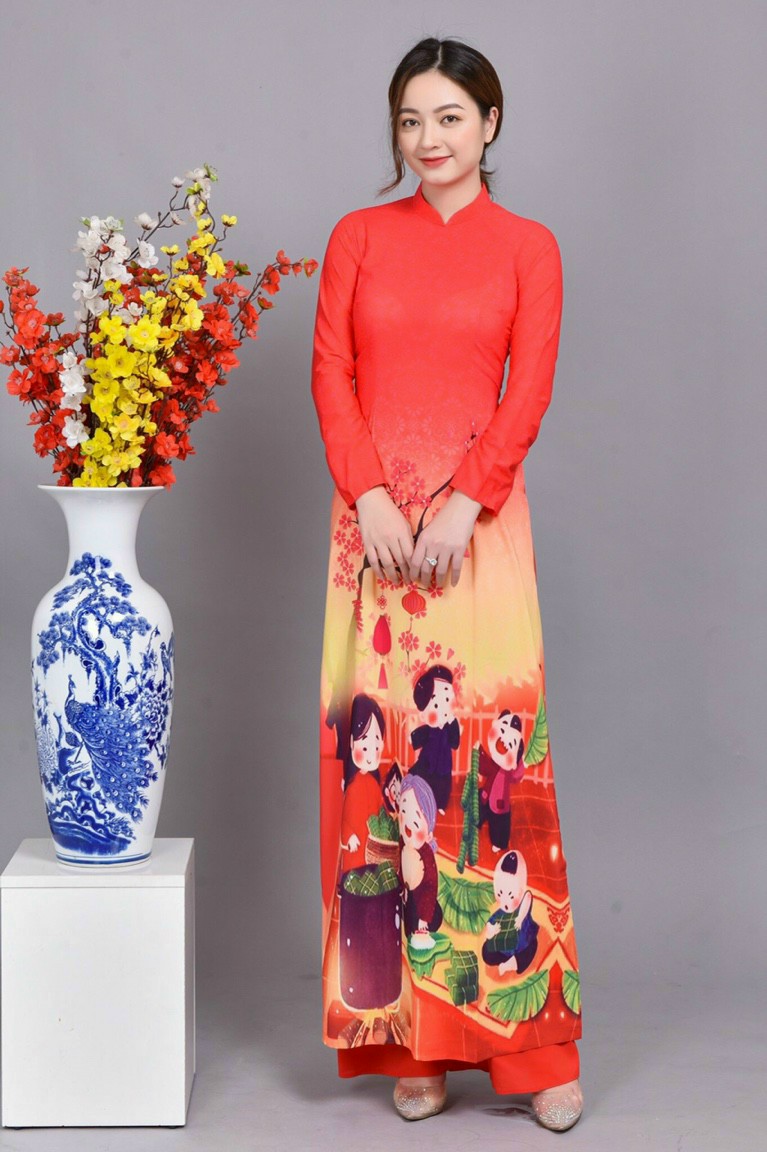 Set Áo Dài Truyền Thống Họa Tiết Tế - AV359